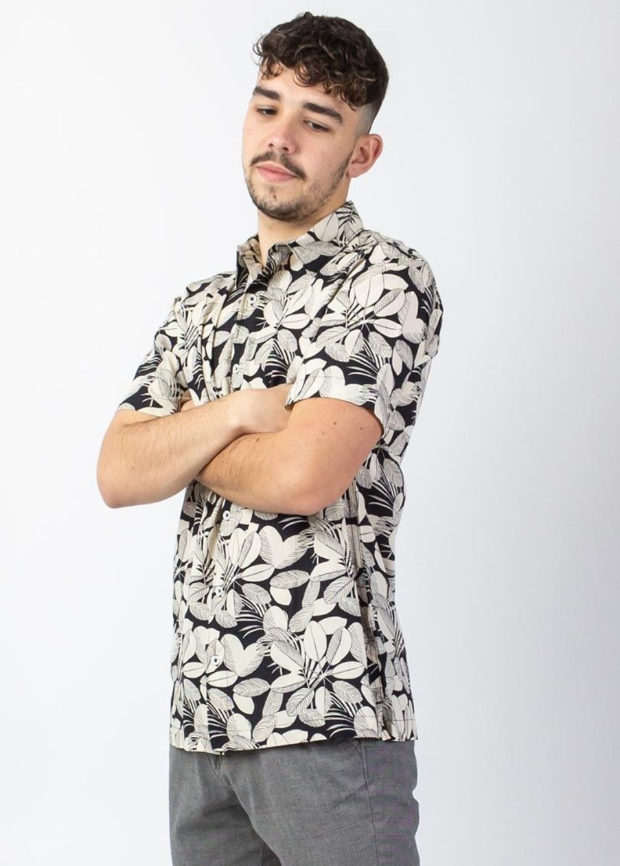 Homme Coton Du Monde | Chemise Homme Manches Courtes Lorenzo Imprime Jungle Noir