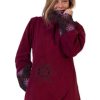 Femme Coton Du Monde | Veste Polaire Brodee Hudson Mandala Bordeaux