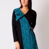 Femme Coton Du Monde | Robe Courte En Coton Abaya Imprime Graphique Bleu