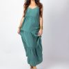 Femme Coton Du Monde | Robe Longue Unie Fines Bretelles Torsadees Monica Vert