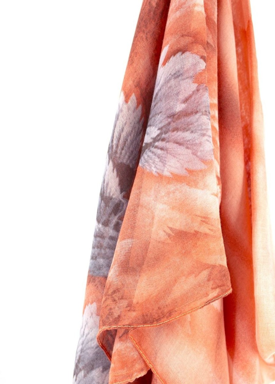 Accessoires Coton Du Monde | Foulard Plume Plumes Orange