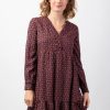 Femme Coton Du Monde | Robe Courte Manches Longues En Viscose Epais Flora Motif Ethnique Prune Envolee Prune