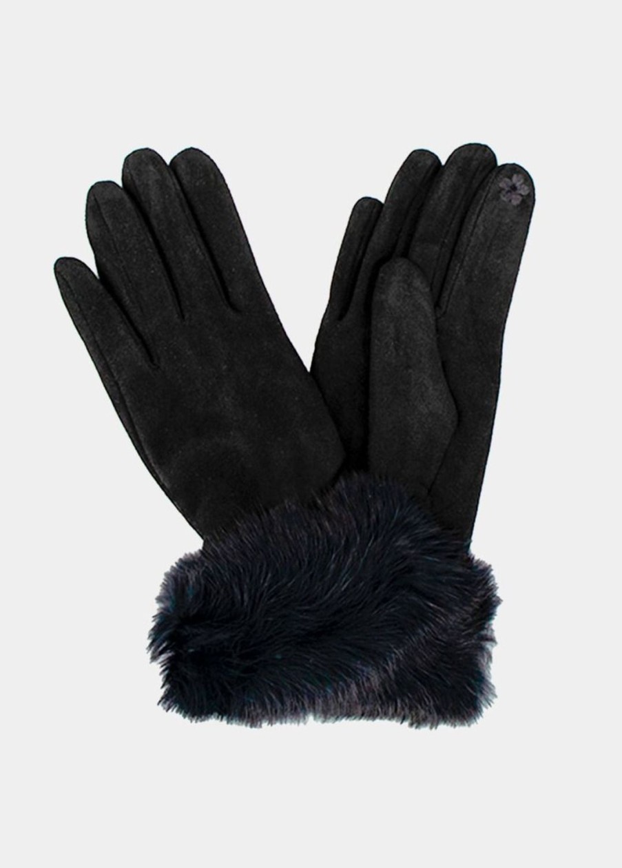 Accessoires Coton Du Monde | Gants Fourrure Noir