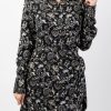 Femme Coton Du Monde | Robe Courte Hiver Manches Longues Riana Coupe Portefeuille Noir Orient