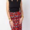 Femme Coton Du Monde | Jupe Midi Fleurie Tracy Rouge Poppies