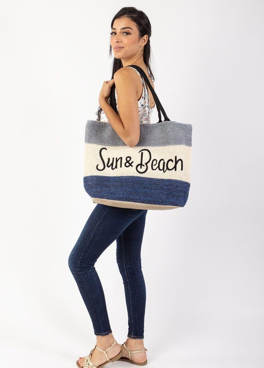 Accessoires Coton Du Monde | Sac De Plage En Toile Amelia Bleu