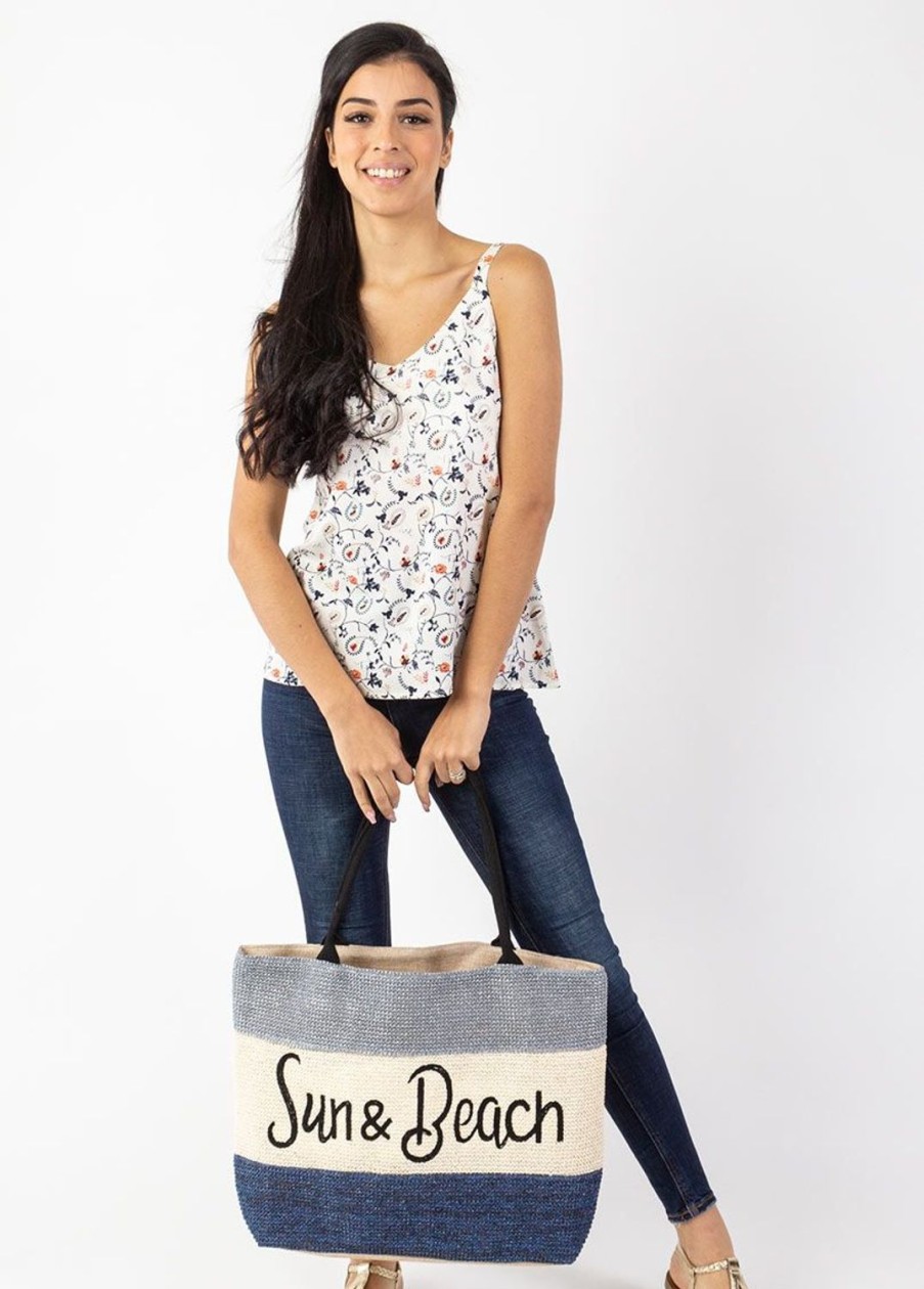 Accessoires Coton Du Monde | Sac De Plage En Toile Amelia Bleu