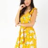 Femme Coton Du Monde | Robe Longue Manches Volantees Kayla Fleurie Jaune Bouquet Jaune