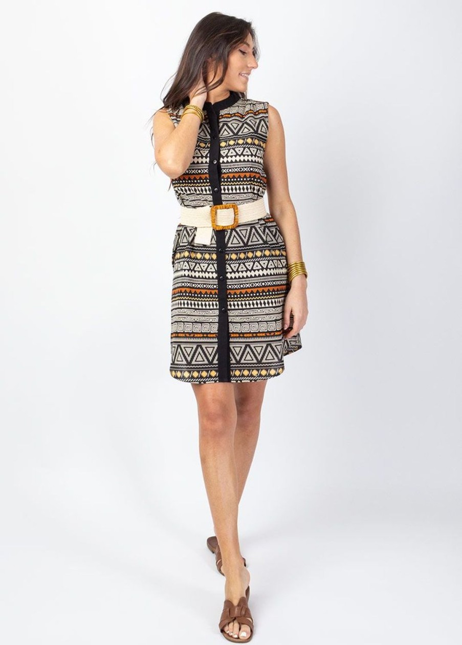 Femme Coton Du Monde | Robe Courte Maya Col Mao Imprime Tribal