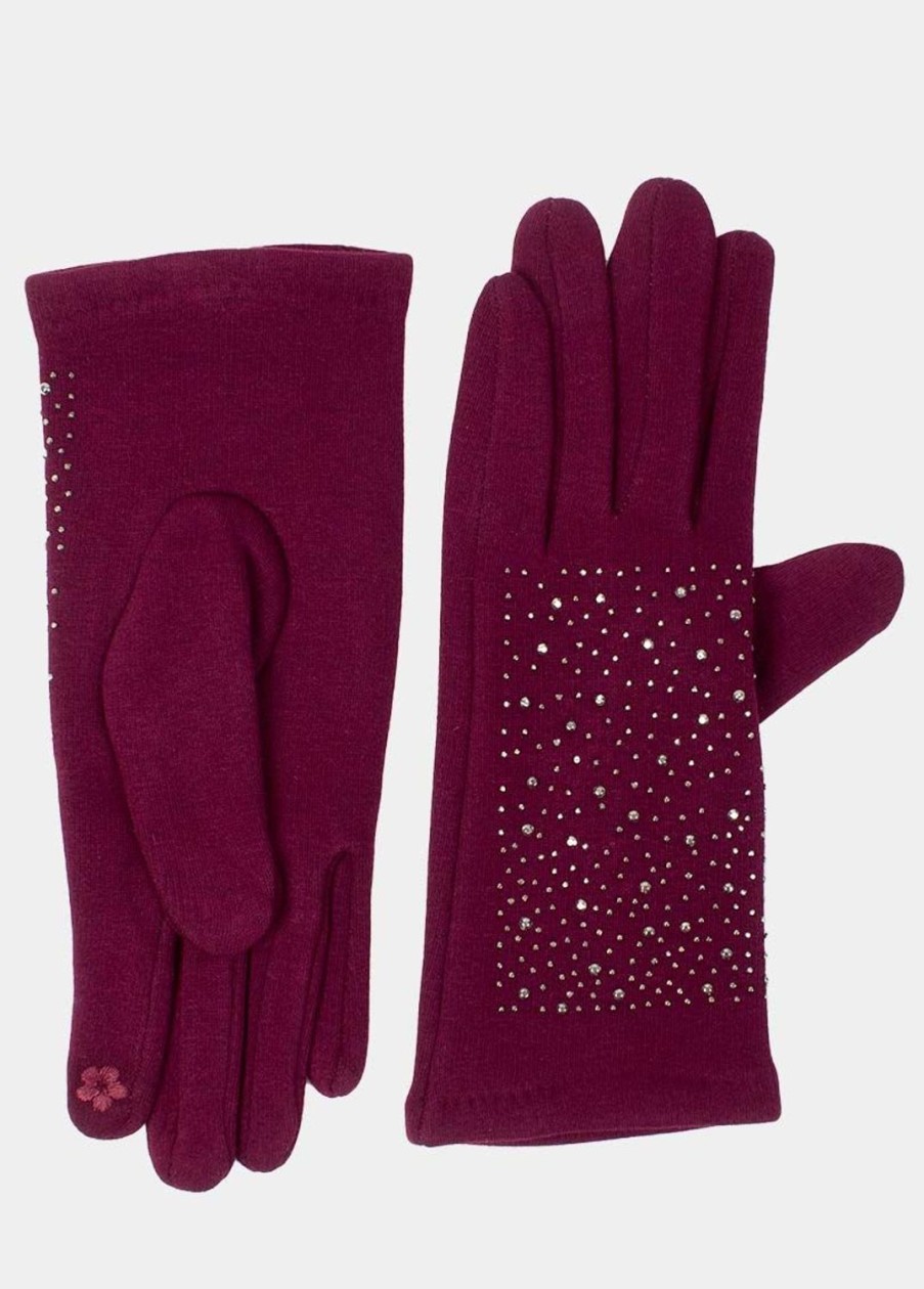 Accessoires Coton Du Monde | Gants Unis Strass Bordeaux