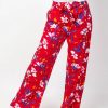 Femme Coton Du Monde | Pantalon Large Fluide Ceinture Melody Rouge Petale