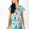 Femme Coton Du Monde | Robe Courte Marika Fluide Cache-Coeur Imprime Fleurs Exotiques Exotique Menthe