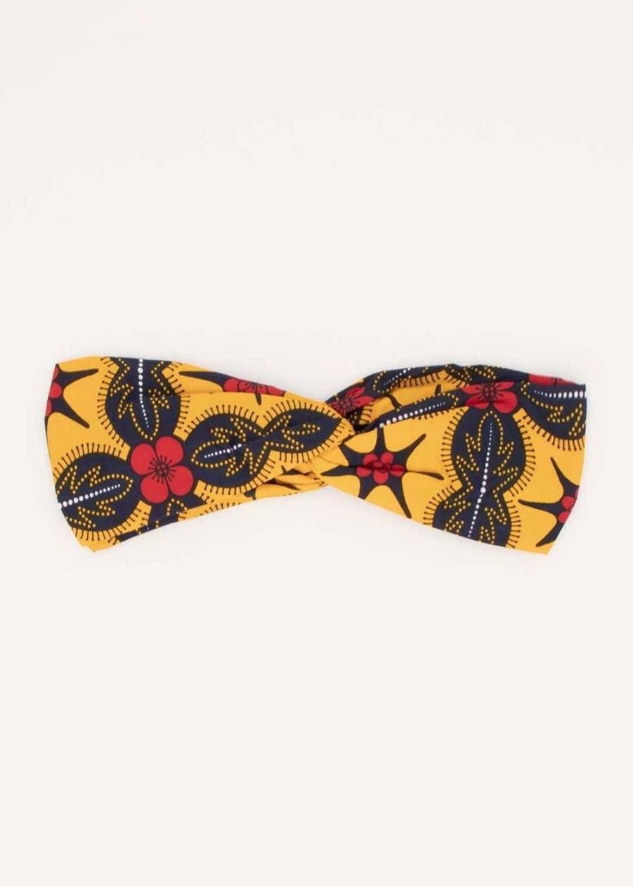 Accessoires Coton Du Monde | Bandeau Africain Noeud Headband Imprime Ethnique Noir/Jaune