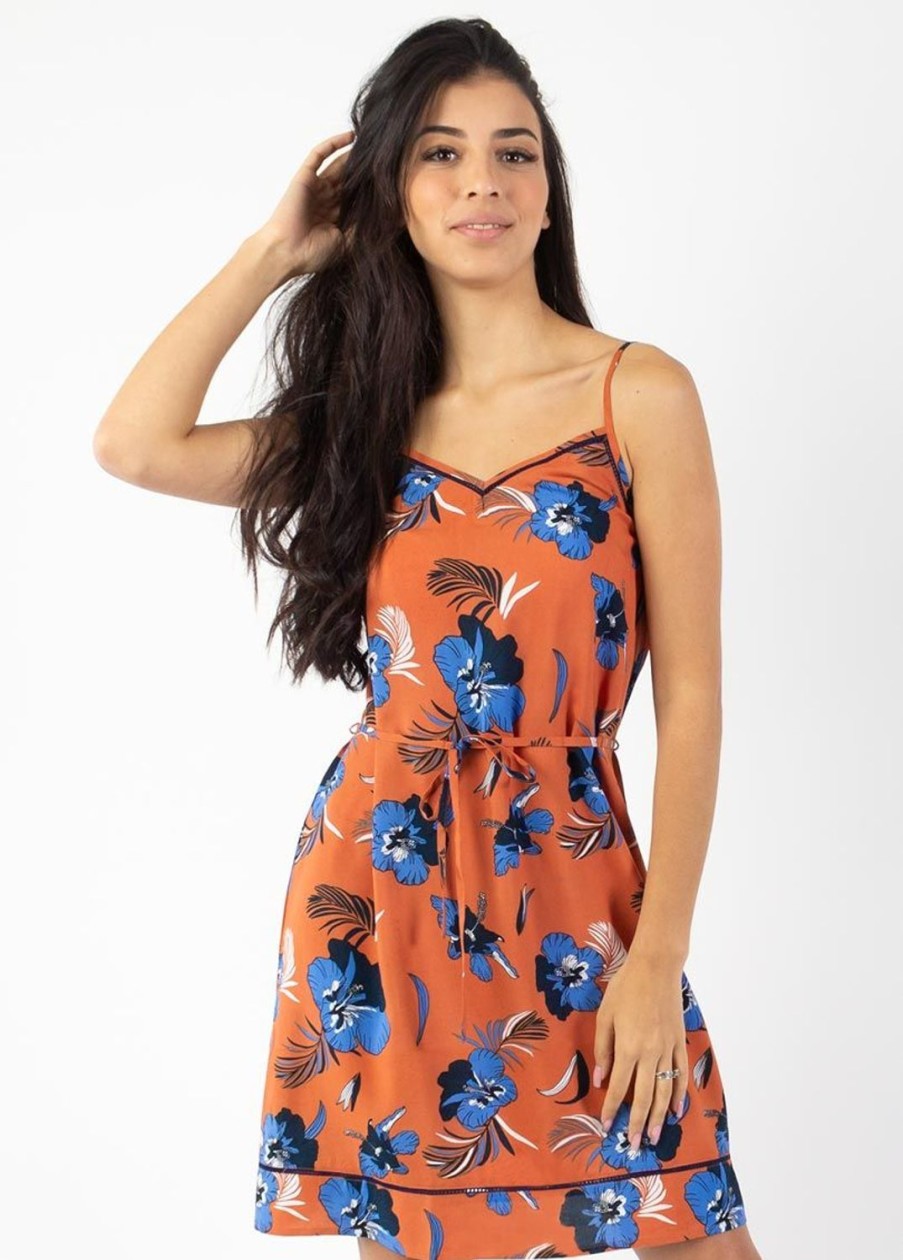 Femme Coton Du Monde | Robe Courte Legere A Fines Bretelles Alma Imprime Tropical Hibiscus