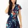 Femme Coton Du Monde | Robe Courte Marika Fluide Cache-Coeur Imprime Japonisant Japan