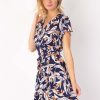 Femme Coton Du Monde | Robe Courte Marika Fluide Cache-Coeur Imprime Fleur De Paradis 14 Marine