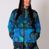 Femme Coton Du Monde | Manteau Double Polaire Kwango Ethnique Bleu