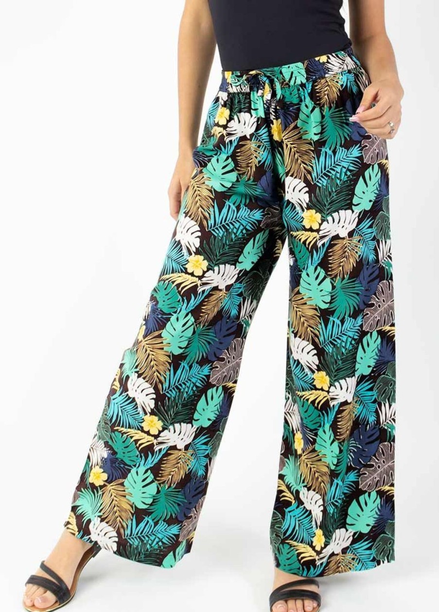 Femme Coton Du Monde | Pantalon Fluide Tendance Milly Vert Palme Vert