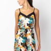 Femme Coton Du Monde | Robe Courte Fluide Fines Bretelles Palma Imprime Tropical Blanc Tiger