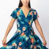 Femme Coton Du Monde | Robe Courte Marika Fluide Cache-Coeur Imprime Fleurs Tropicales Maui