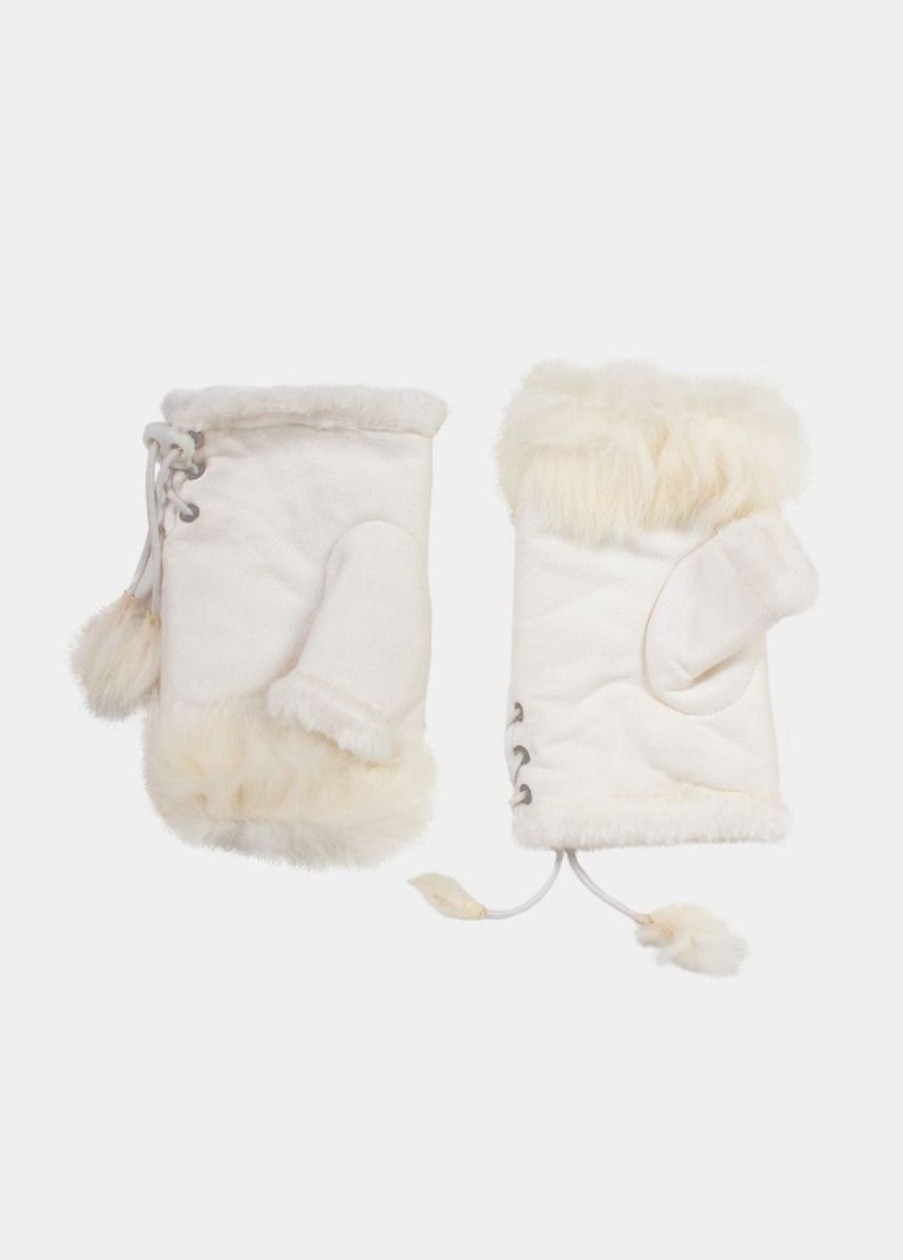 Accessoires Coton Du Monde | Mitaines Fourrure Blanc