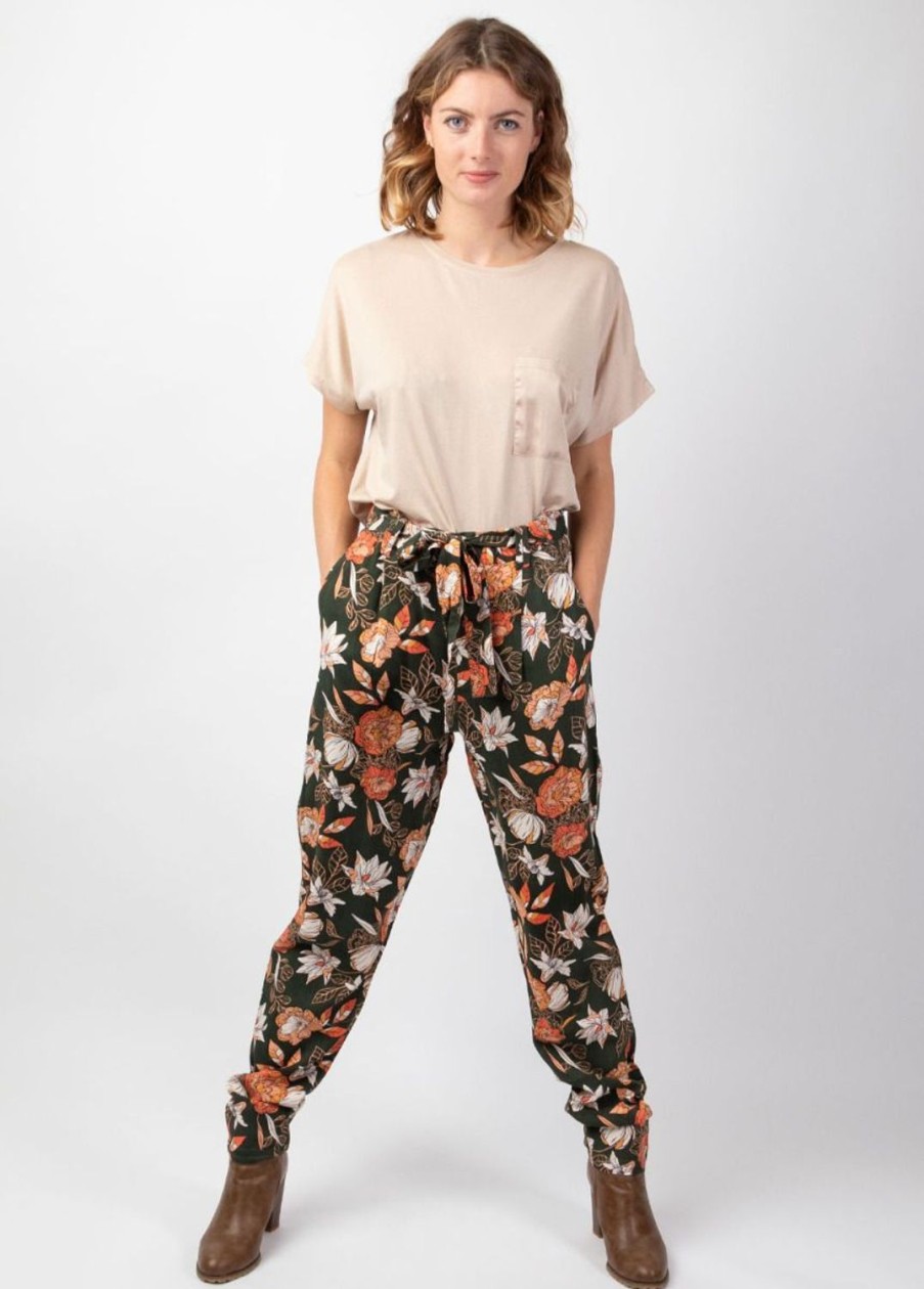 Femme Coton Du Monde | Pantalon Jambes Droites En Viscose Epais Jovany Motif Fleuri Arty