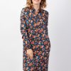 Femme Coton Du Monde | Robe Midi Hiver Manches Longues Macha Coupe Chemise Bleu Tylia