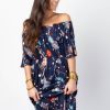 Femme Coton Du Monde | Robe Longue Chic Dalia Col Bardot Imprime Fleuri Bleu Pollen