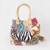 Accessoires Coton Du Monde | Sac A Main Bourse Eterna Patchwork Noir Beige