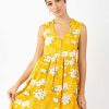 Femme Coton Du Monde | Robe Courte Babydoll Alexa Imprime Fleuri Jaune Bouquet Jaune