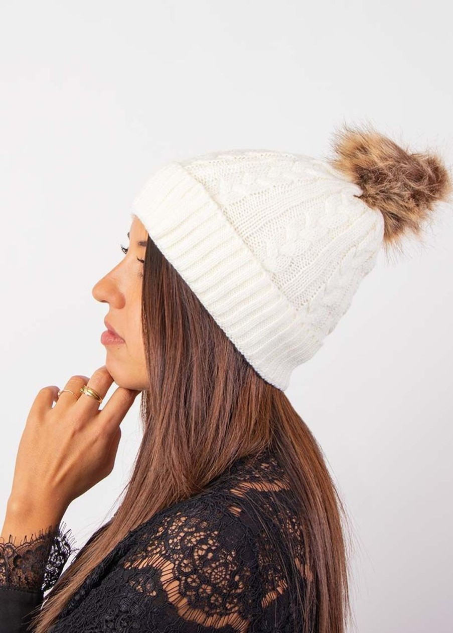 Accessoires Coton Du Monde | Bonnet Pompon Blanc