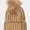 Accessoires Coton Du Monde | Bonnet Pompon Shine Camel Metallise