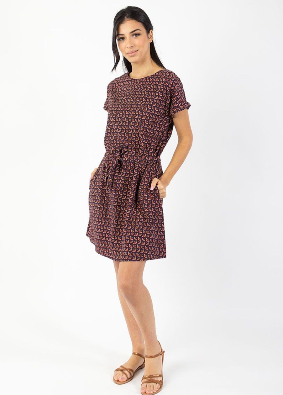 Femme Coton Du Monde | Robe Courte Ceinturee Miranda Imprime Ethnique Prune Envolee Prune