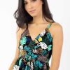 Femme Coton Du Monde | Robe Evasee Fines Bretelles Morea Imprime Tropical Vert Palme Vert