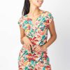 Femme Coton Du Monde | Robe Legere En Coton Manches Courtes Erika Imprime Fleuri Congo