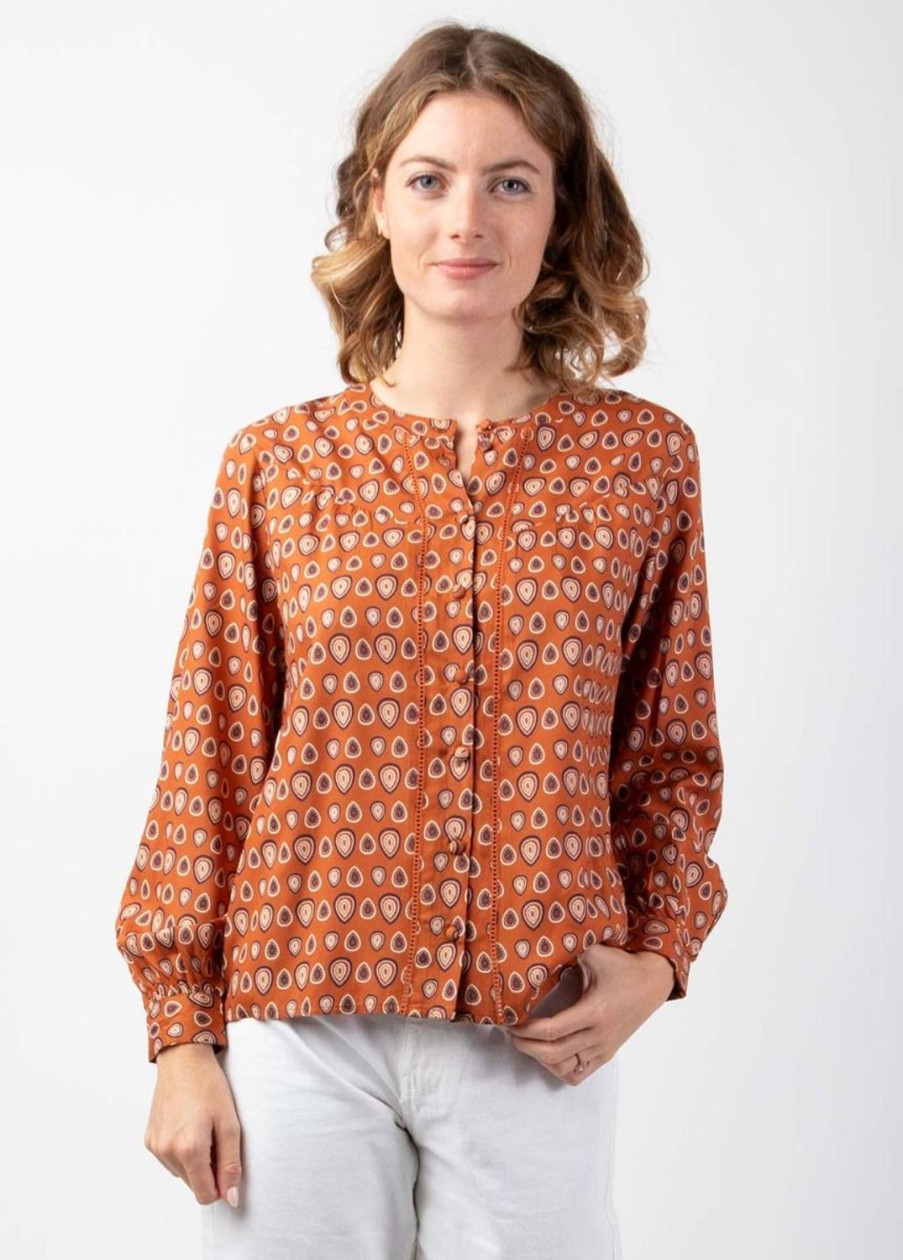 Femme Coton Du Monde | Top Manches Longues En Viscose Joe Imprime Ethnique Camel 29 Camel