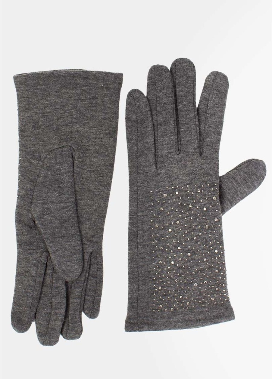 Accessoires Coton Du Monde | Gants Unis Strass Anthracite