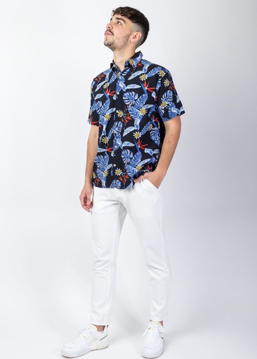 Homme Coton Du Monde | Chemise Homme Manches Courtes Lorenzo Imprime Fleuri Noir Hawai Noir