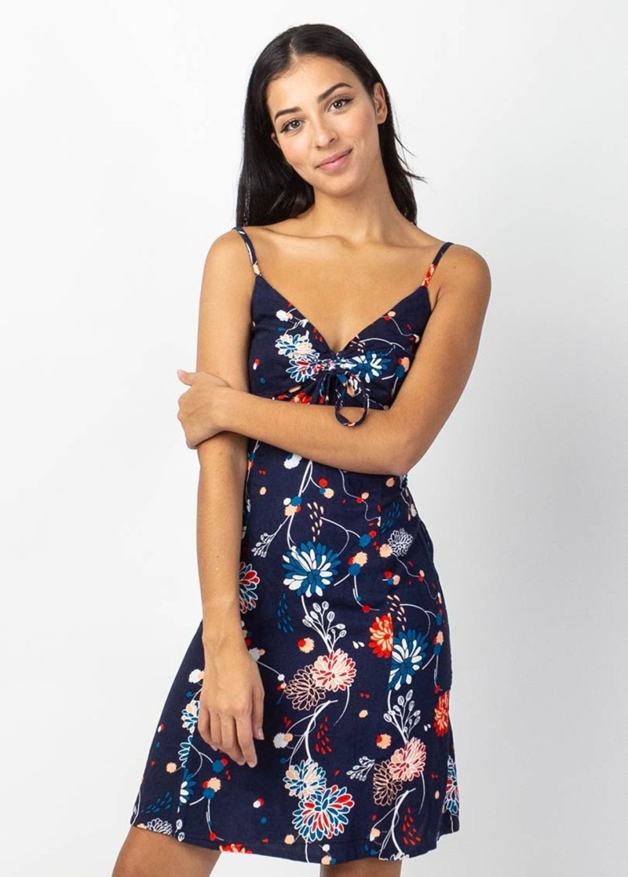 Femme Coton Du Monde | Robe Courte De Plage Fleurie Ilona Bleu Marine Pollen