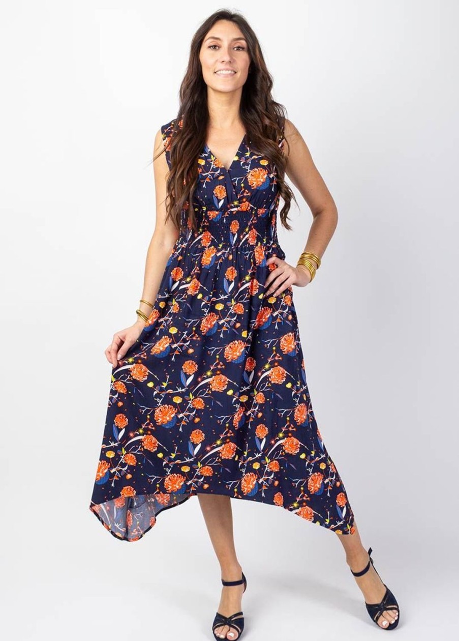 Femme Coton Du Monde | Robe Longue Asymetrique Amelia Motif Fleurs Hanami