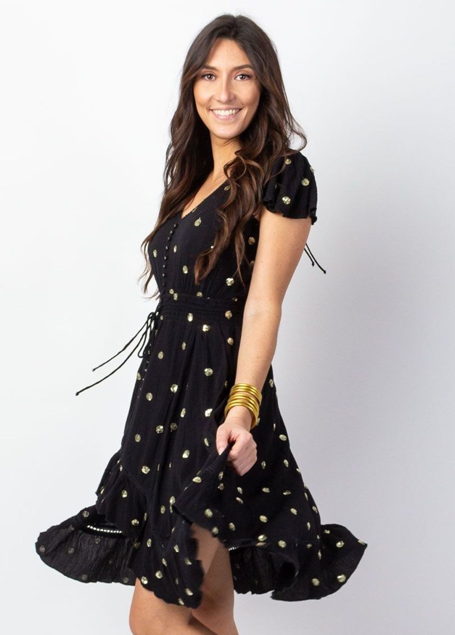 Femme Coton Du Monde | Robe Courte A Sequins India E Noir