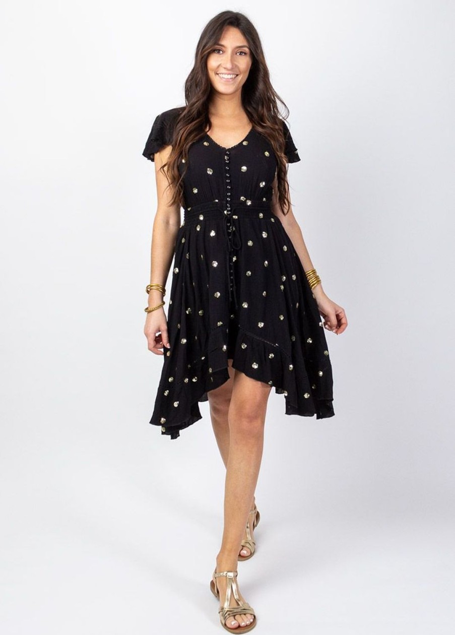 Femme Coton Du Monde | Robe Courte A Sequins India E Noir