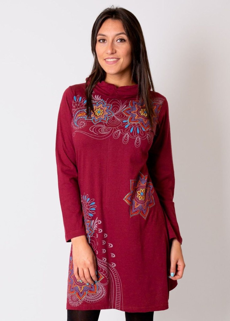 Femme Coton Du Monde | Robe En Coton Ethnique Nakura Bordeaux