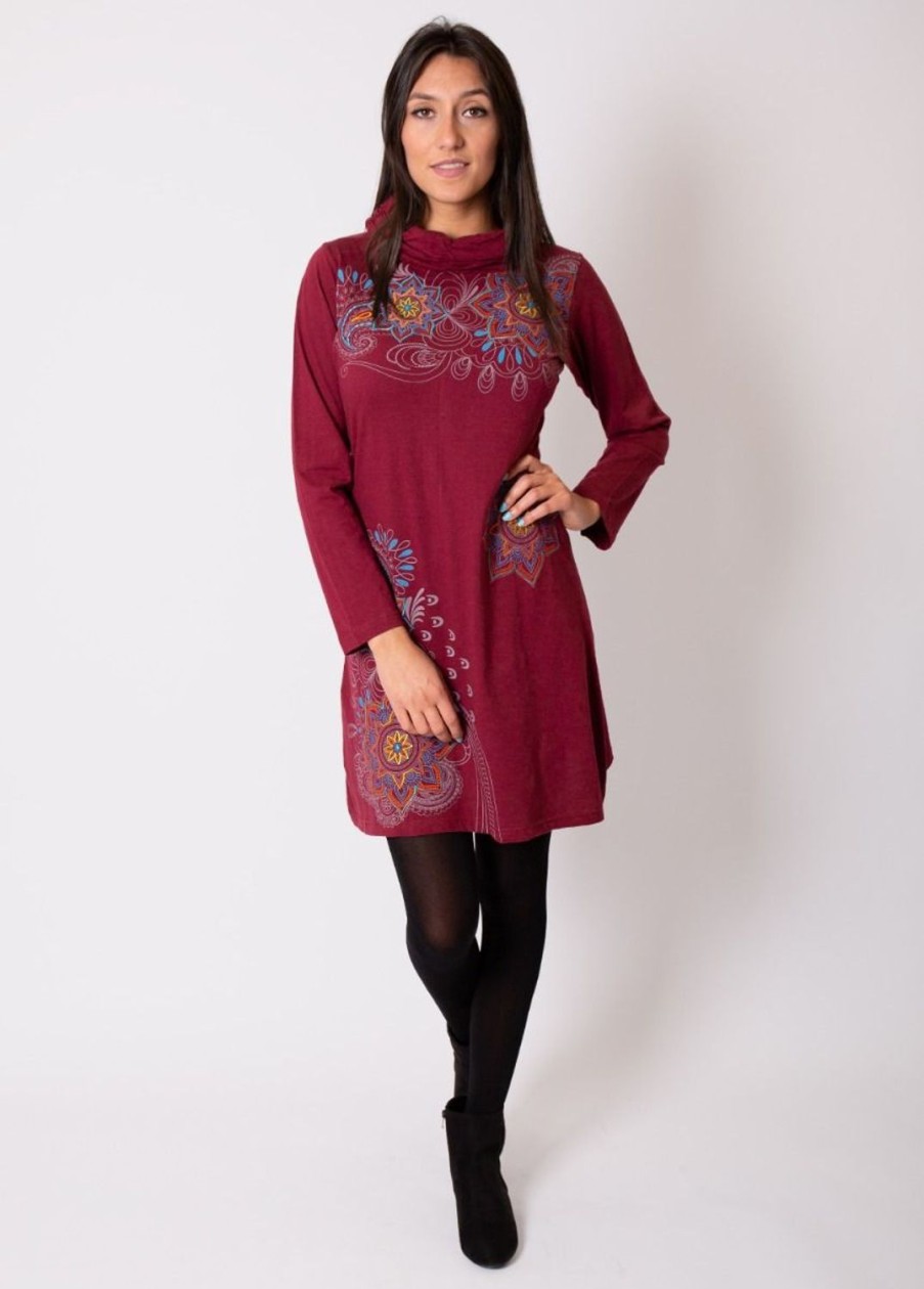 Femme Coton Du Monde | Robe En Coton Ethnique Nakura Bordeaux