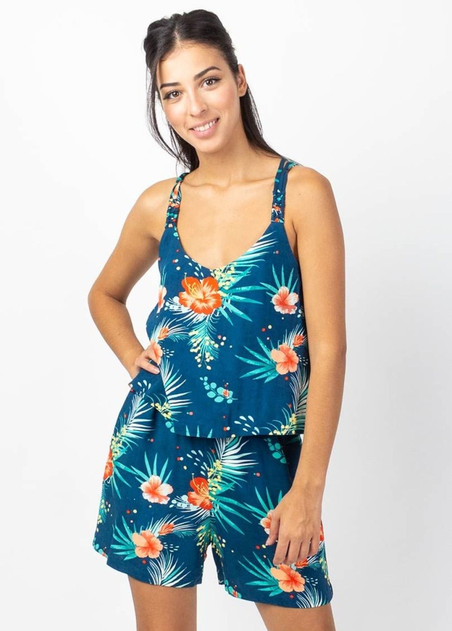 Femme Coton Du Monde | Combi Short Femme Plage Stacy Motif Floral Maui