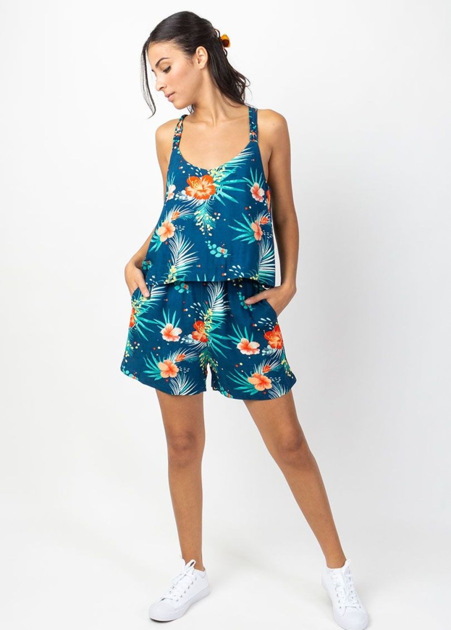 Femme Coton Du Monde | Combi Short Femme Plage Stacy Motif Floral Maui