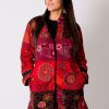 Femme Coton Du Monde | Manteau Double Polaire Kwango Ethnique Rouge