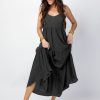 Femme Coton Du Monde | Robe Longue Unie Fines Bretelles Torsadees Monica E Noir