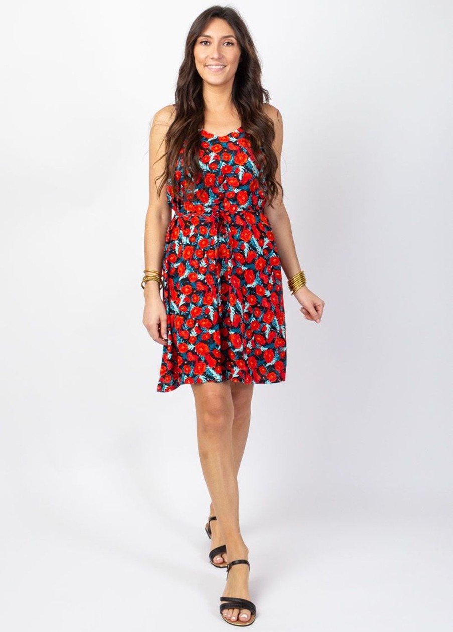 Femme Coton Du Monde | Robe Courte A Bretelles Lena Fleurie Poppies