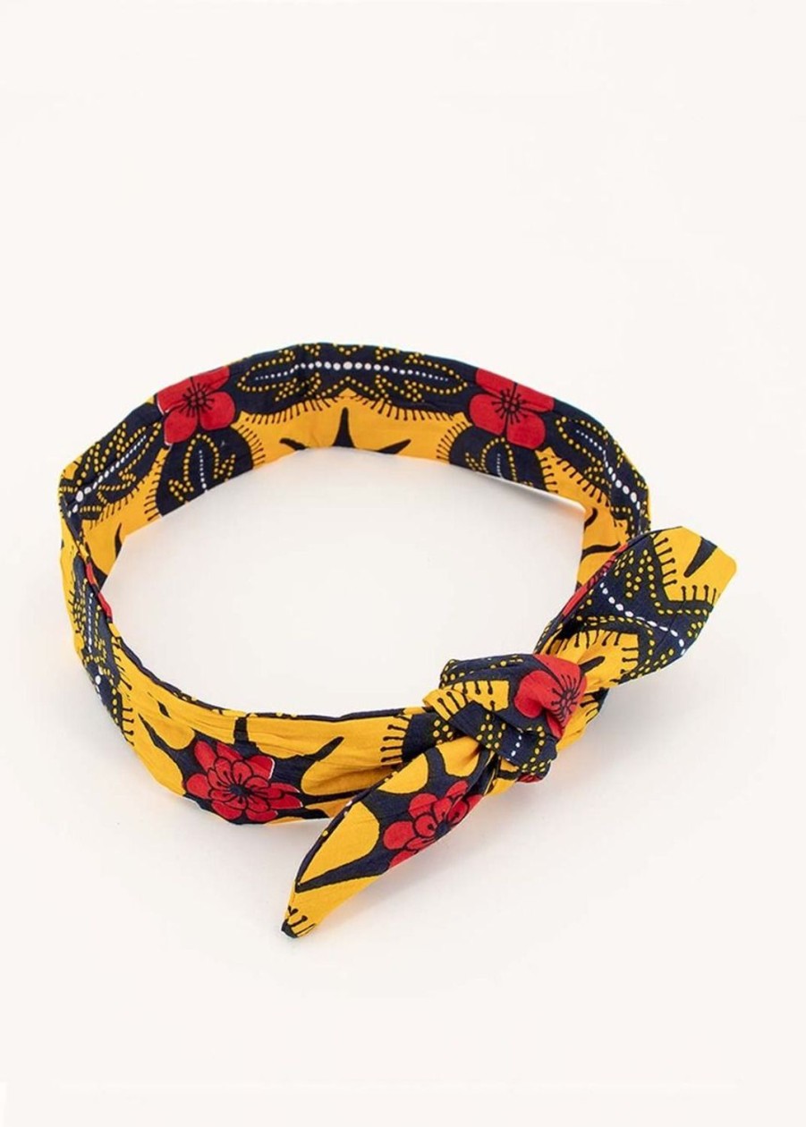 Accessoires Coton Du Monde | Bandeau Africain Twist Noir/Jaune